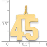 Medium Polished Number 45 Charm Pendant in Real 14k Yellow Gold