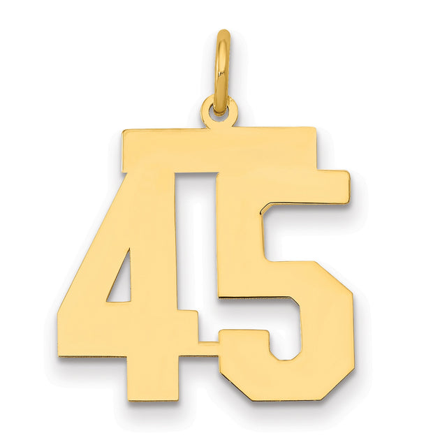 Medium Polished Number 45 Charm Pendant in Real 14k Yellow Gold