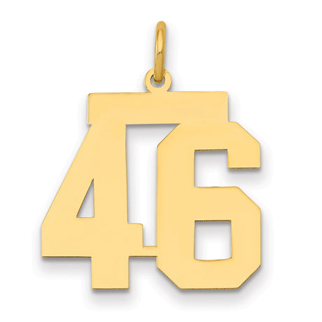 Medium Polished Number 46 Charm Pendant in Real 14k Yellow Gold