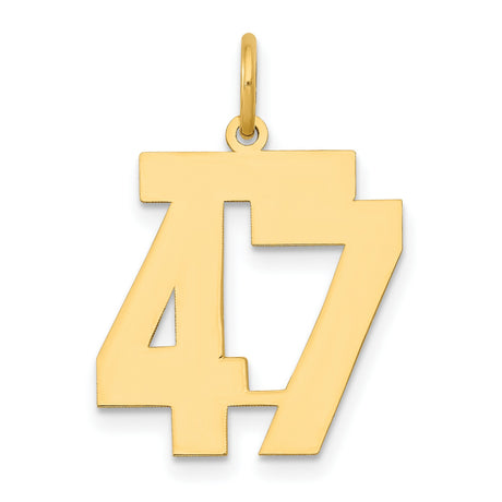 14k Yellow Gold Number 47 Pendant, Bold Block Style Athletic Charm for Men and Women