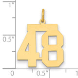 Medium Polished Number 48 Charm Pendant in Real 14k Yellow Gold