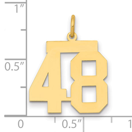Medium Polished Number 48 Charm Pendant in Real 14k Yellow Gold