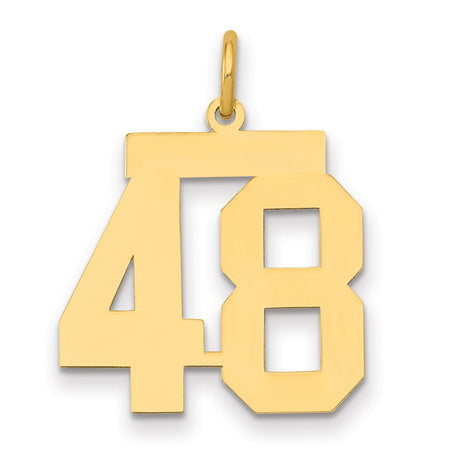 Medium Polished Number 48 Charm Pendant in Real 14k Yellow Gold