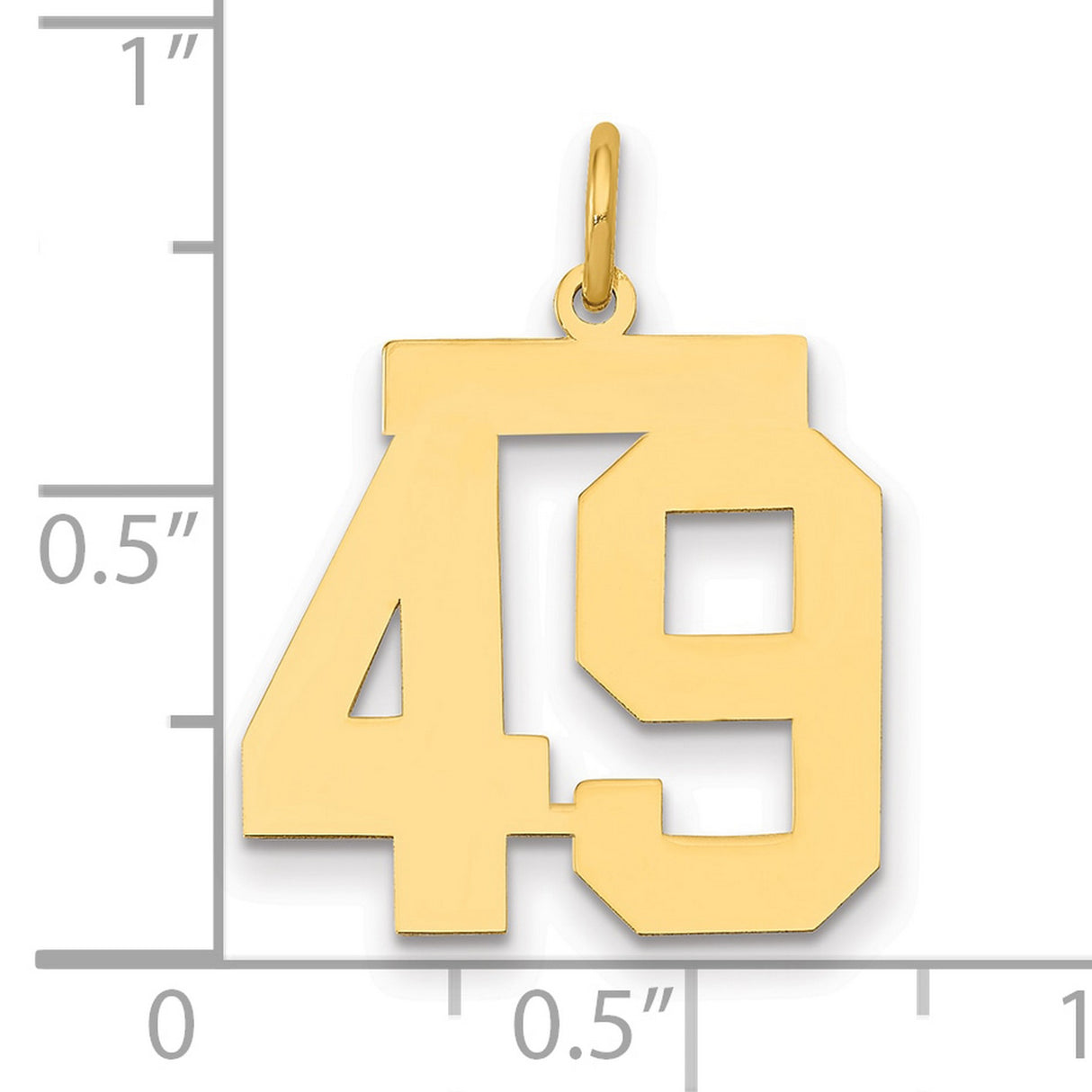 Medium Polished Number 49 Charm Pendant in Real 14k Yellow Gold