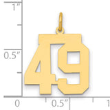 Medium Polished Number 49 Charm Pendant in Real 14k Yellow Gold