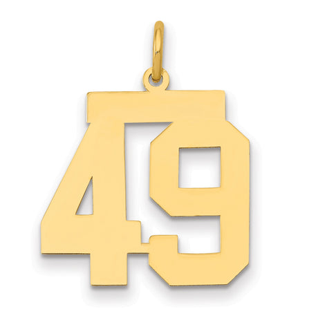 Medium Polished Number 49 Charm Pendant in Real 14k Yellow Gold