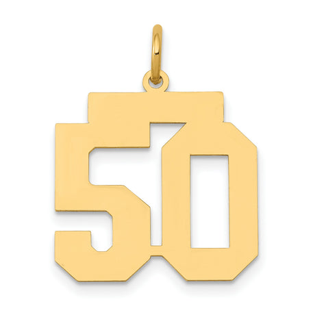 Medium Polished Number 50 Charm Pendant in Real 14k Yellow Gold