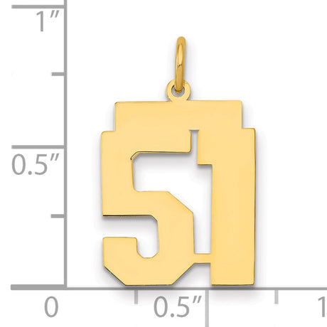 Medium Polished Number 51 Charm Pendant in Real 14k Yellow Gold
