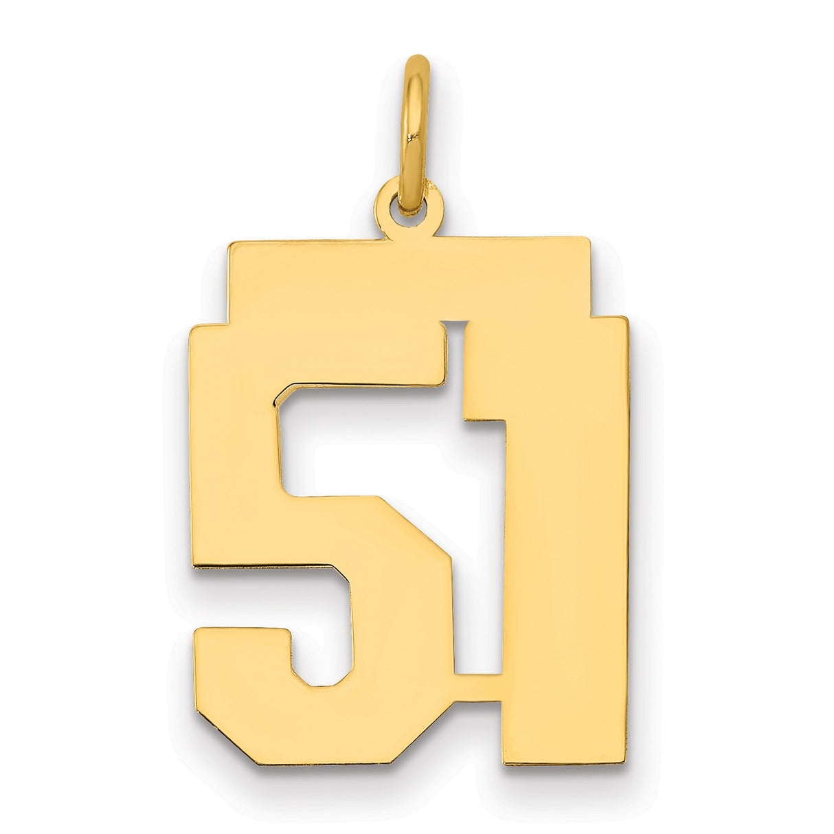 Medium Polished Number 51 Charm Pendant in Real 14k Yellow Gold