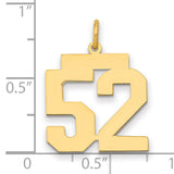 Medium Polished Number 52 Charm Pendant in Real 14k Yellow Gold