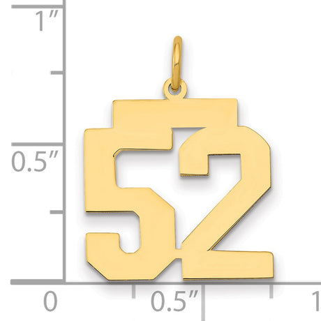 Medium Polished Number 52 Charm Pendant in Real 14k Yellow Gold