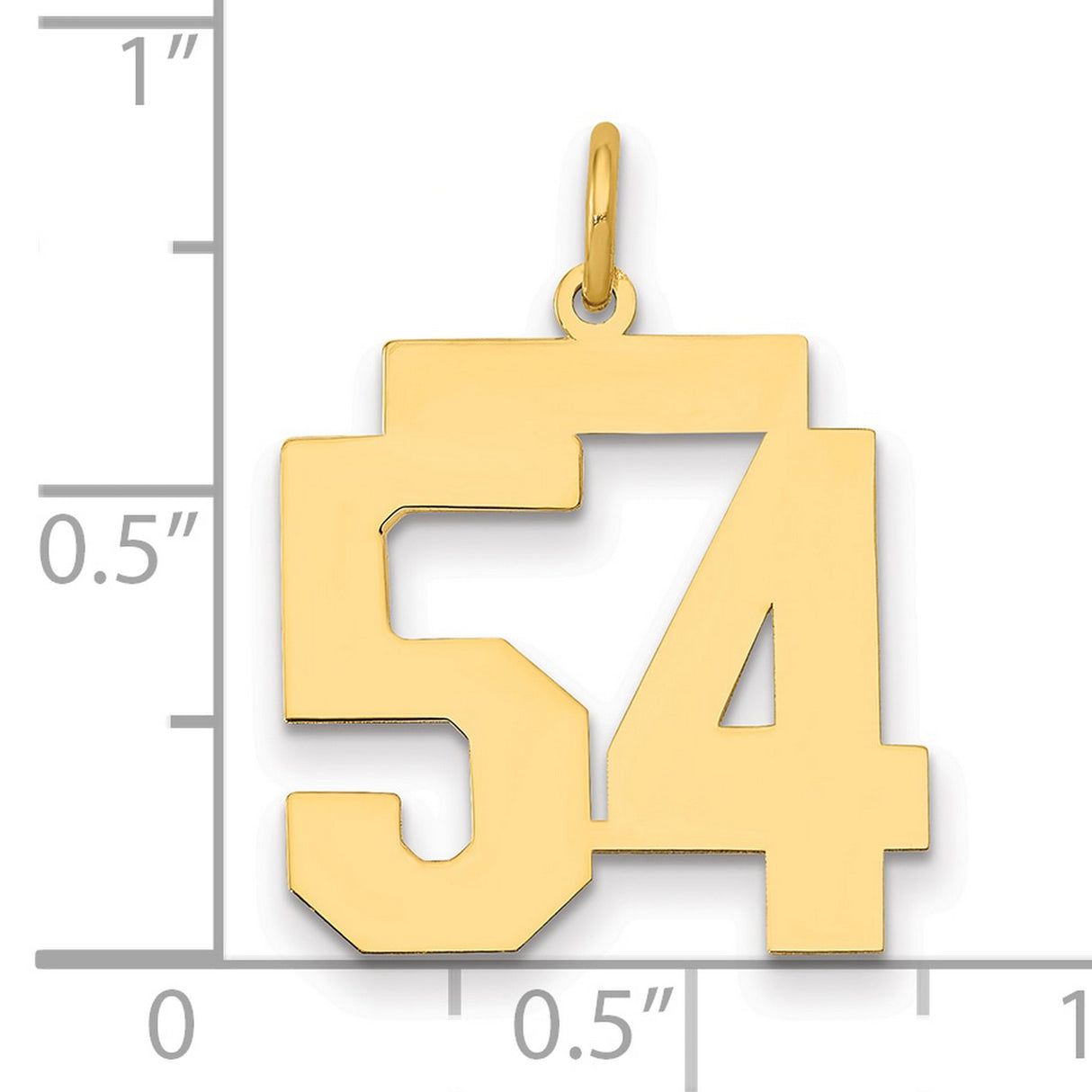 Medium Polished Number 54 Charm Pendant in Real 14k Yellow Gold
