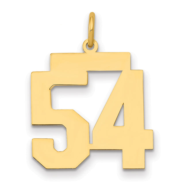 Medium Polished Number 54 Charm Pendant in Real 14k Yellow Gold