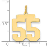 Medium Polished Number 55 Charm Pendant in Real 14k Yellow Gold