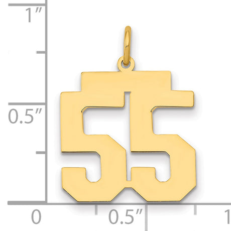 Medium Polished Number 55 Charm Pendant in Real 14k Yellow Gold