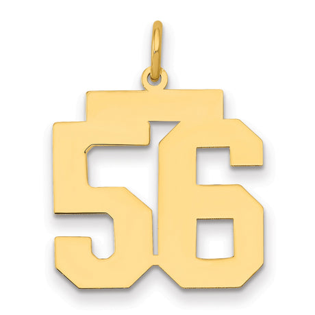 Medium Polished Number 56 Charm Pendant in Real 14k Yellow Gold