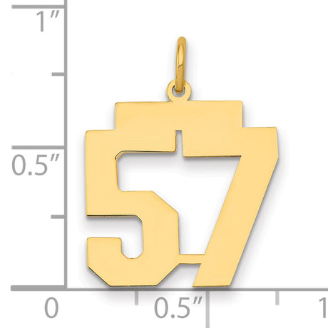 Medium Polished Number 57 Charm Pendant in Real 14k Yellow Gold