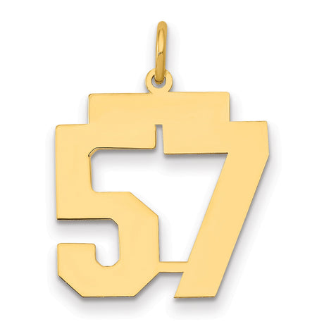 Medium Polished Number 57 Charm Pendant in Real 14k Yellow Gold
