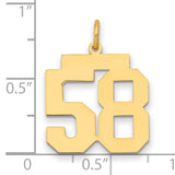 Medium Polished Number 58 Charm Pendant in Real 14k Yellow Gold