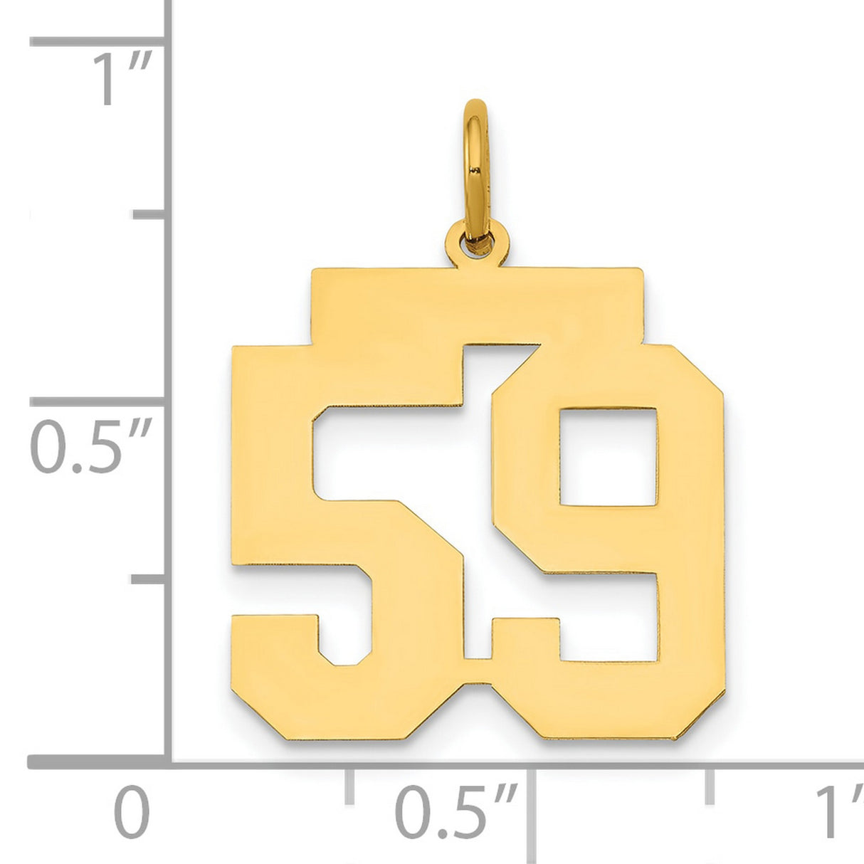 14k Yellow Gold Number 59 Pendant, Bold Block Font Sports Jersey Charm