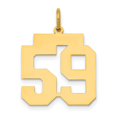 14k Yellow Gold Number 59 Pendant, Bold Block Font Sports Jersey Charm