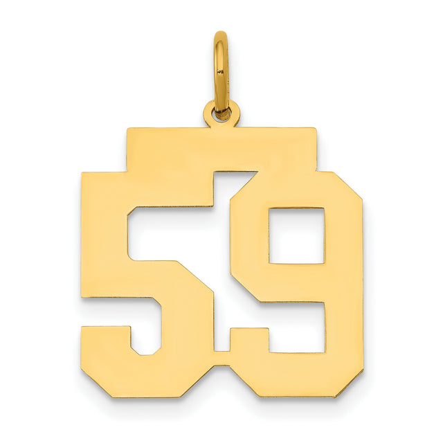14k Yellow Gold Number 59 Pendant, Bold Block Font Sports Jersey Charm