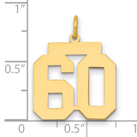 14k Yellow Gold Number 60 Pendant, Cutout Block Milestone Design Charm