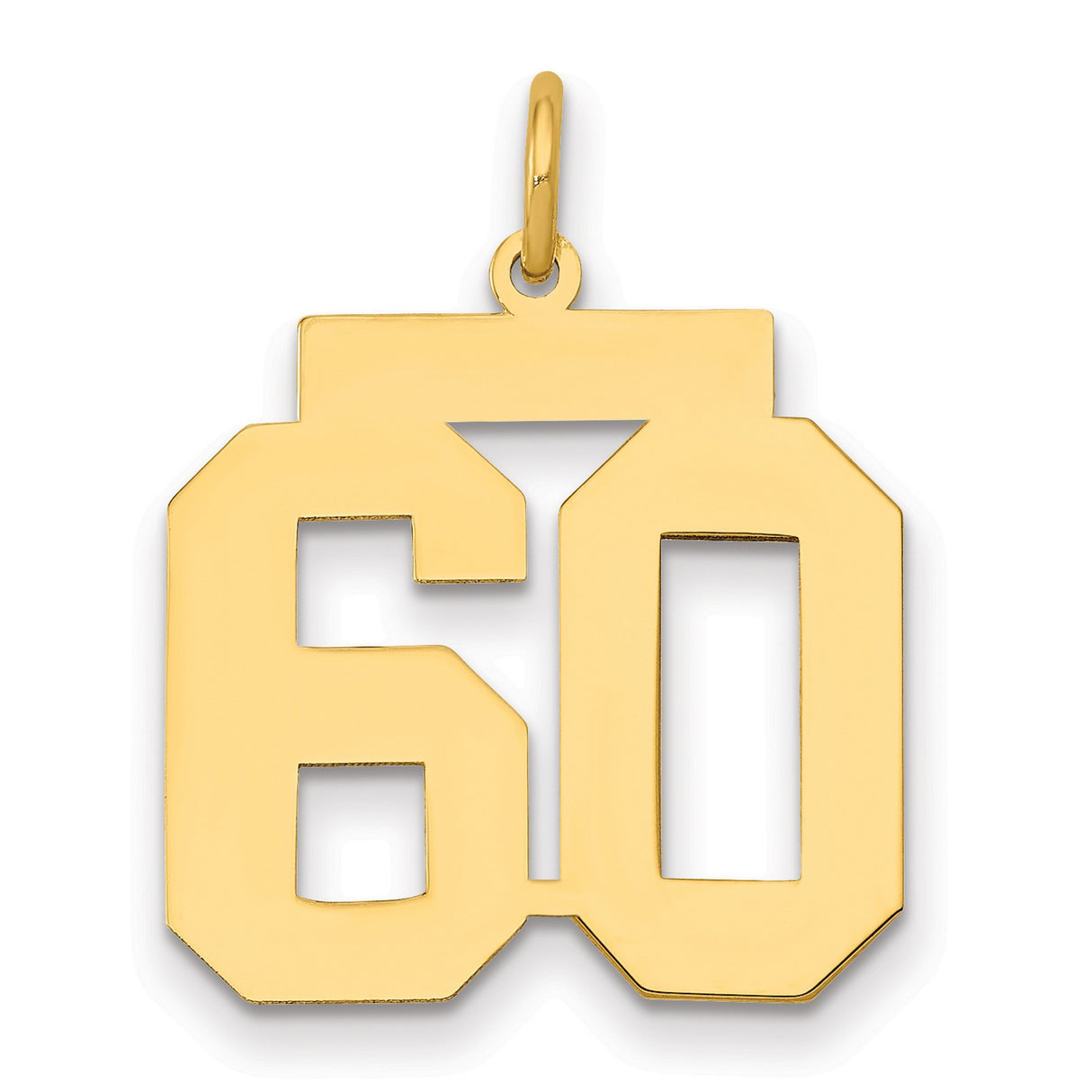 14k Yellow Gold Number 60 Pendant, Cutout Block Milestone Design Charm