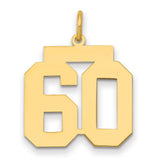 14k Yellow Gold Number 60 Pendant, Cutout Block Milestone Design Charm