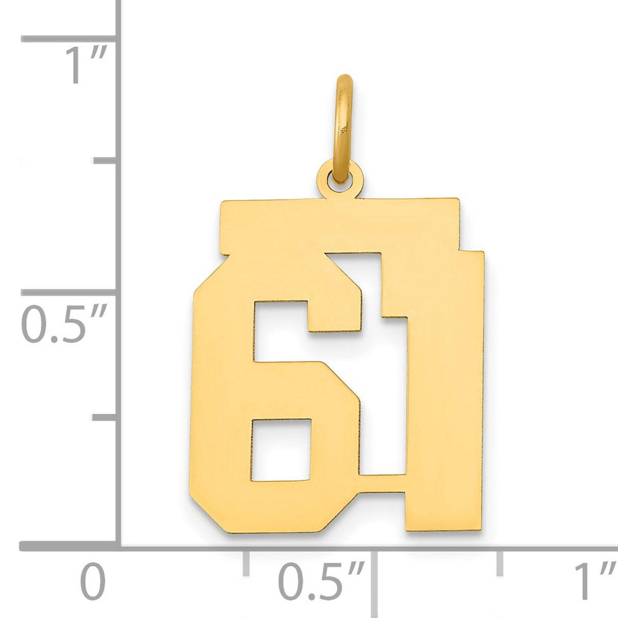 14k Yellow Gold Number 61 Pendant, Bold Block Style Commemorative Charm for Men and Women