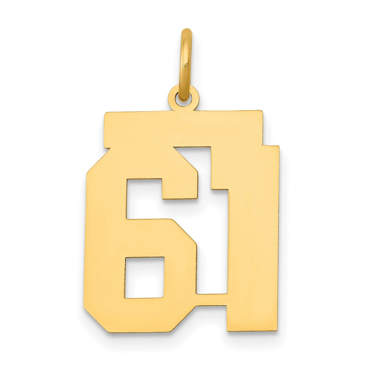 14k Yellow Gold Number 61 Pendant, Bold Block Style Commemorative Charm for Men and Women