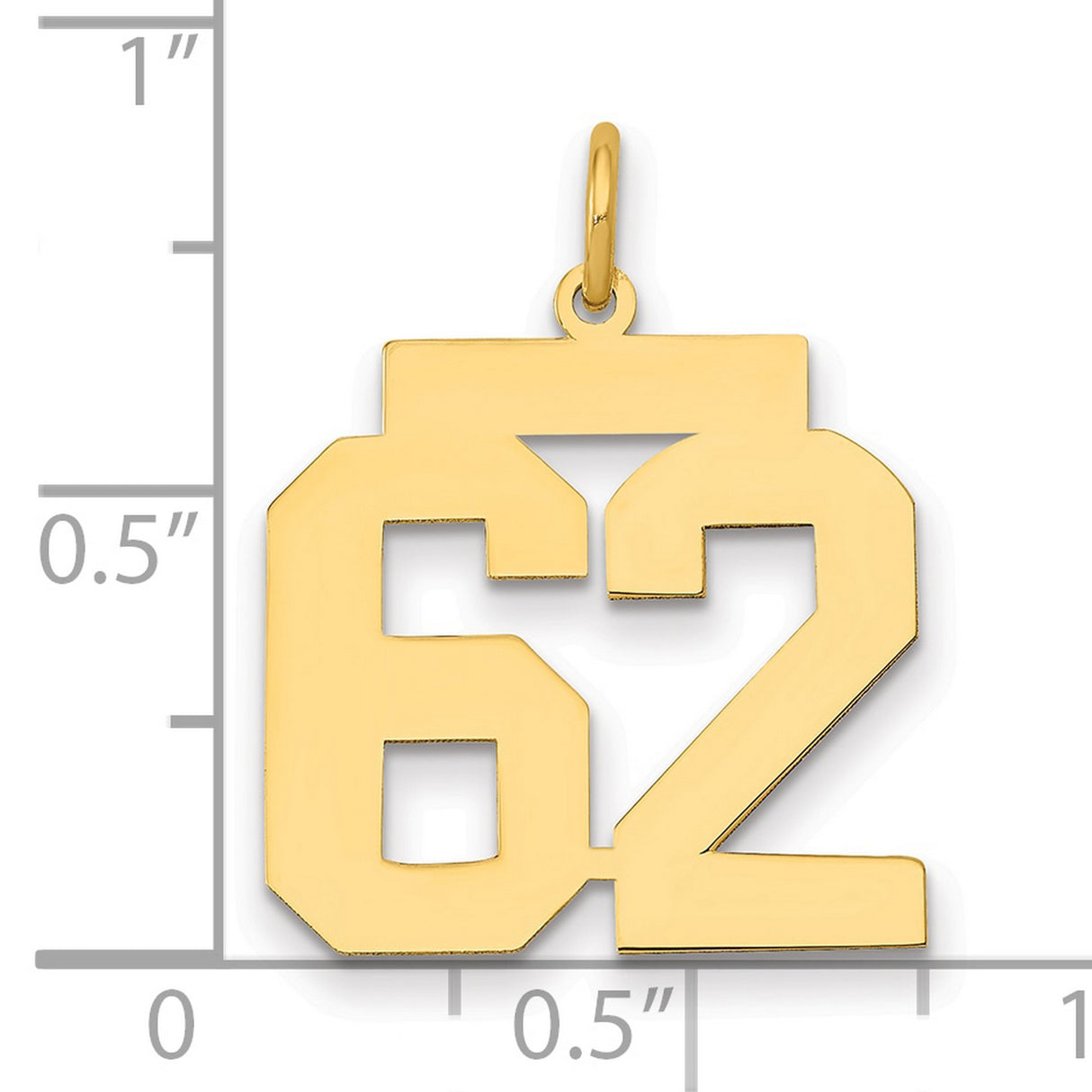 Medium Polished Number 62 Charm Pendant in Real 14k Yellow Gold