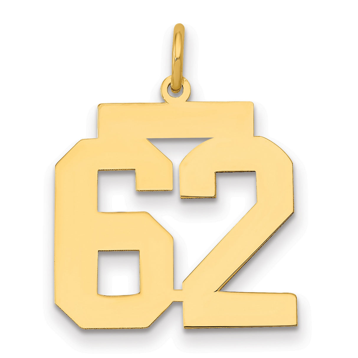 Medium Polished Number 62 Charm Pendant in Real 14k Yellow Gold