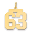 Medium Polished Number 63 Charm Pendant in Real 14k Yellow Gold