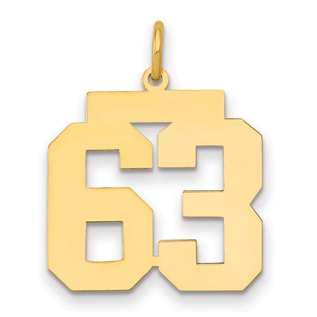 Medium Polished Number 63 Charm Pendant in Real 14k Yellow Gold