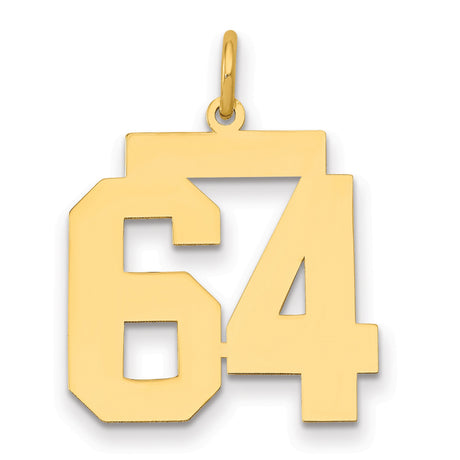 Medium Polished Number 64 Charm Pendant in Real 14k Yellow Gold