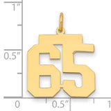 Medium Polished Number 65 Charm Pendant in Real 14k Yellow Gold