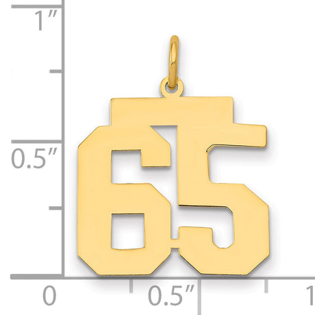 Medium Polished Number 65 Charm Pendant in Real 14k Yellow Gold