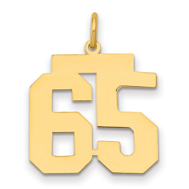 Medium Polished Number 65 Charm Pendant in Real 14k Yellow Gold