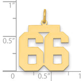 Medium Polished Number 66 Charm Pendant in Real 14k Yellow Gold