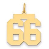 Medium Polished Number 66 Charm Pendant in Real 14k Yellow Gold