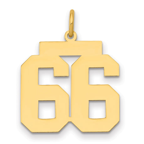 Medium Polished Number 66 Charm Pendant in Real 14k Yellow Gold