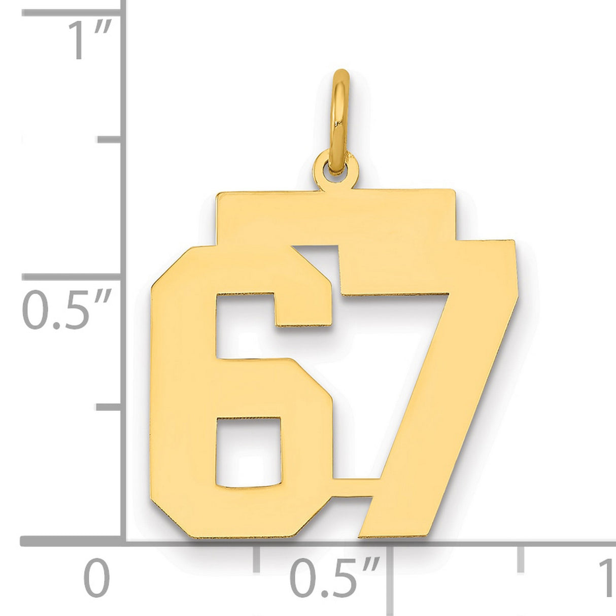Medium Polished Number 67 Charm Pendant in Real 14k Yellow Gold