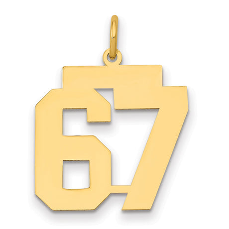 Medium Polished Number 67 Charm Pendant in Real 14k Yellow Gold