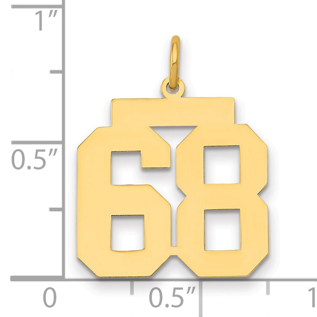 Medium Polished Number 68 Charm Pendant in Real 14k Yellow Gold