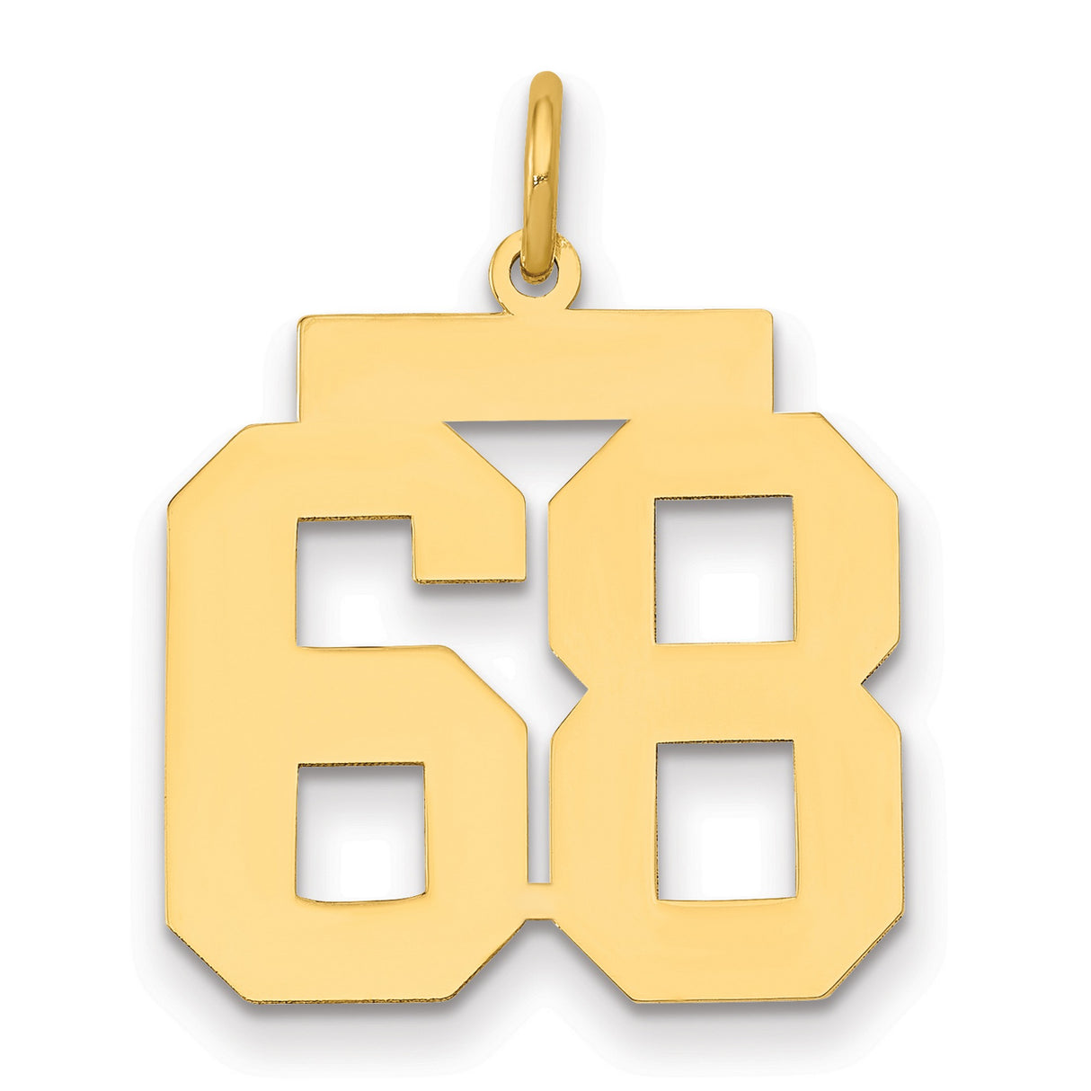 Medium Polished Number 68 Charm Pendant in Real 14k Yellow Gold