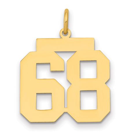 Medium Polished Number 68 Charm Pendant in Real 14k Yellow Gold