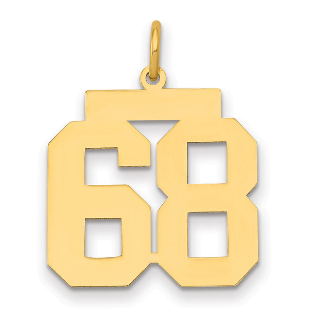 Medium Polished Number 68 Charm Pendant in Real 14k Yellow Gold