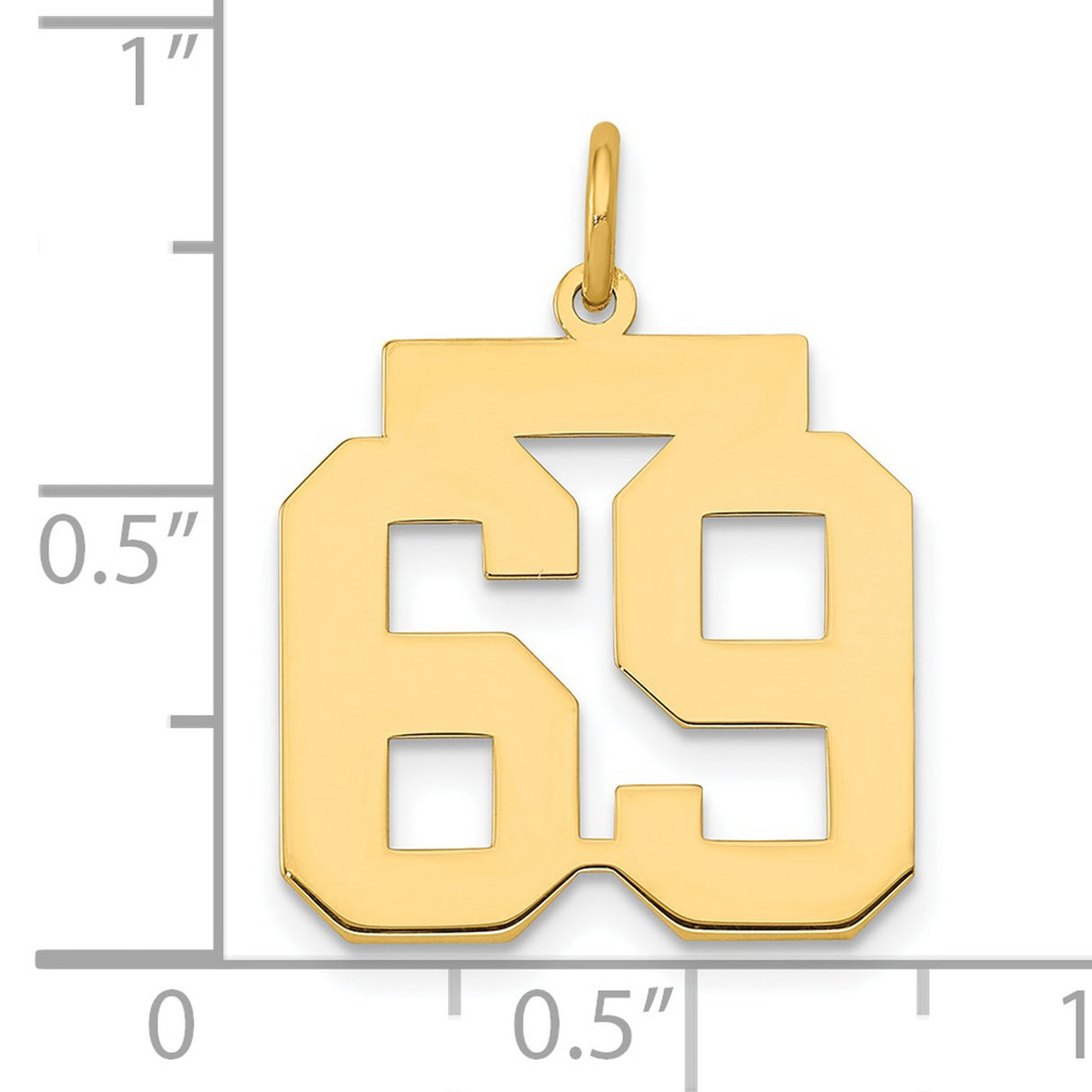 Medium Polished Number 69 Charm Pendant in Real 14k Yellow Gold