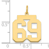 Medium Polished Number 69 Charm Pendant in Real 14k Yellow Gold